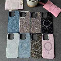 BEISOKY New Ladies Design Diamond Sparkling Glitter Phone Case Magnetic Mobile Phone Back Cover for iPhone 15 16 Pro Max