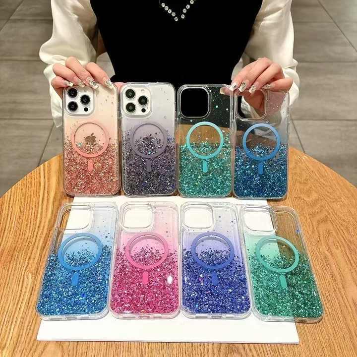 BEISOKY Luxury Gradient Colorful Ladies Design Shiny Glitter Magnetic Mobile Glitter Cover Case for iPhone 15 14 Pro Max 16