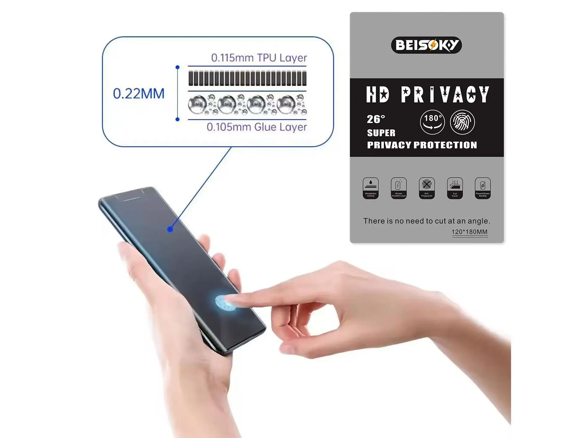 BEISOKY Factory Customized Logo Anti Spy Film Sheet HD Clear Privacy Flexible Hydrogel Film for Any Phone Models