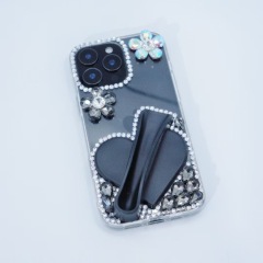 BEISOKY Factory Creative Design Beautiful Heart Shaped Silicone Lipstick Diamond Flower Gemstone Mobile Phone Cover for Iphone 15 16 17