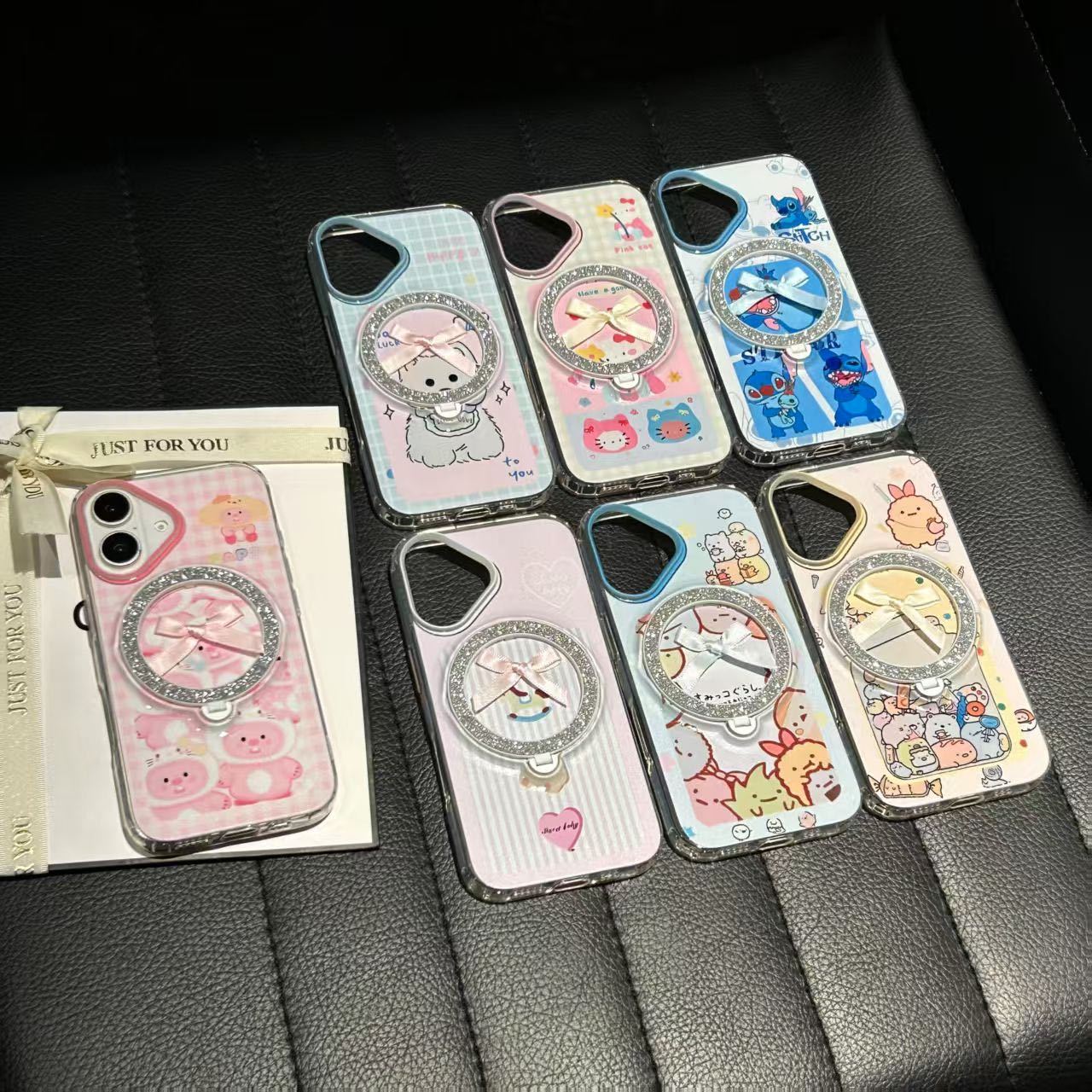 BEISOKY Cute Cartoon Glitter Magnetic Wireless Charging Phone Case Anti-fall Phone Cover for iphone 11 12 13 14 15 16 17 Pro Max
