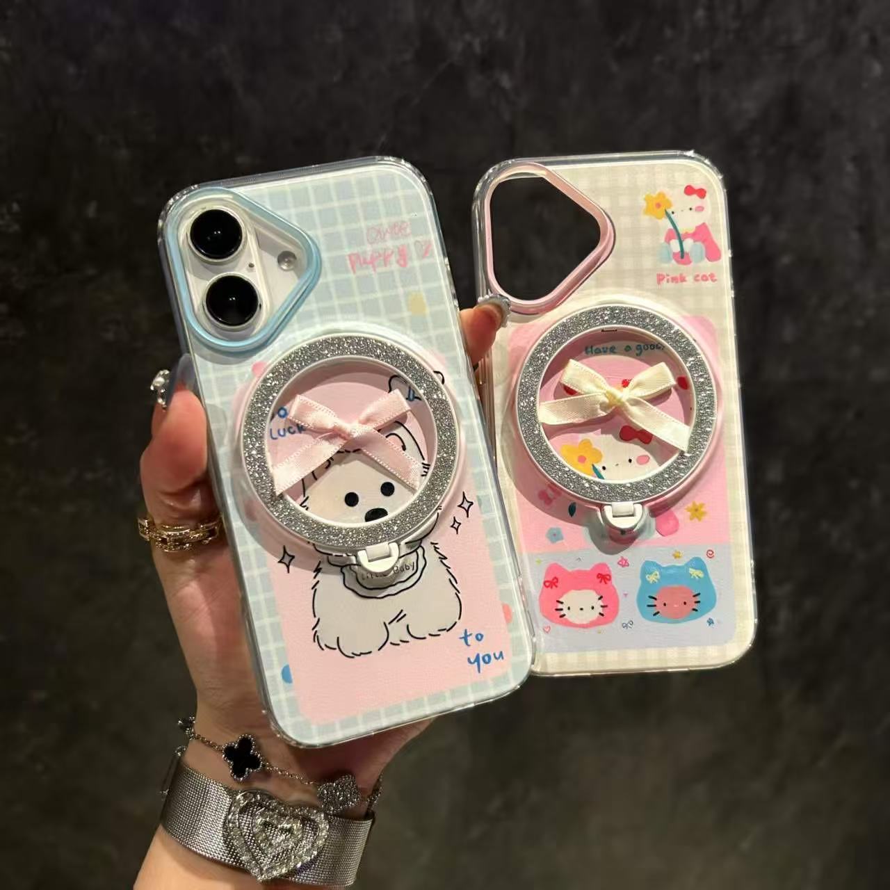 BEISOKY Cute Cartoon Glitter Magnetic Wireless Charging Phone Case Anti-fall Phone Cover for iphone 11 12 13 14 15 16 17 Pro Max