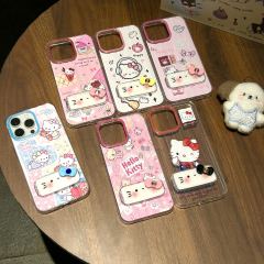 BEISOKY New Design Hello Kitty Cute Phone Case Phone Grip Mirror Bracket Mobile Phone Cover for iPhone 16 17 pro max