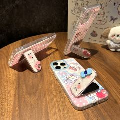 BEISOKY New Design Hello Kitty Cute Phone Case Phone Grip Mirror Bracket Mobile Phone Cover for iPhone 16 17 pro max