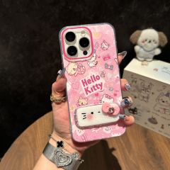 BEISOKY New Design Hello Kitty Cute Phone Case Phone Grip Mirror Bracket Mobile Phone Cover for iPhone 16 17 pro max