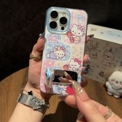 BEISOKY New Design Hello Kitty Cute Phone Case Phone Grip Mirror Bracket Mobile Phone Cover for iPhone 16 17 pro max