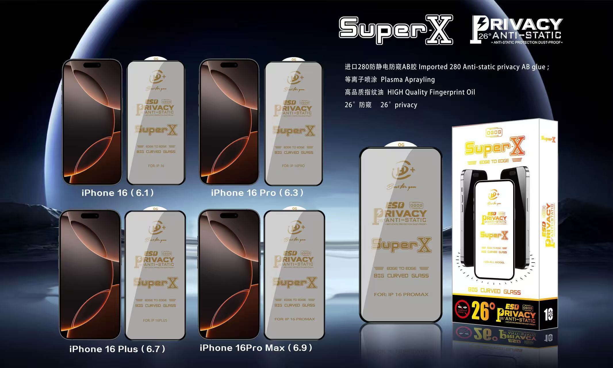 BEISOKY Super X Privacy Glass Anti-static Big Curved Edge Full Cover Anti Spy Tempered Glass Screen Protector Film for Iphone 13 14 15 16 17 Pro Max