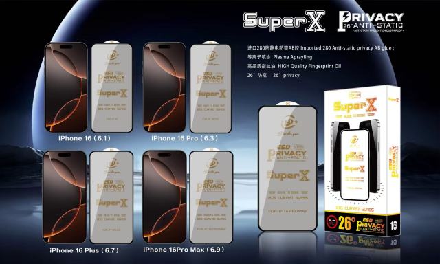 BEISOKY Super X Privacy Glass Anti-static Big Curved Edge Full Cover Anti Spy Tempered Glass Screen Protector Film for Iphone 13 14 15 16 17 Pro Max
