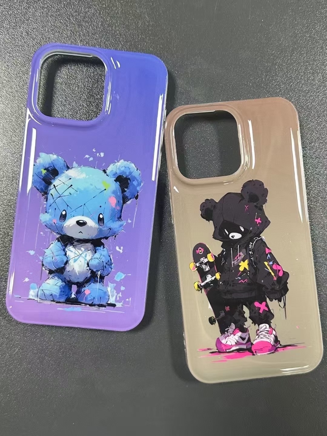 BEISOKY Fashion IMD Cool Bear Design Plated Cartoon Phone Case Cover for iPhone 15 Pro Max 14 13 12 11 New Luxury Anime Cases