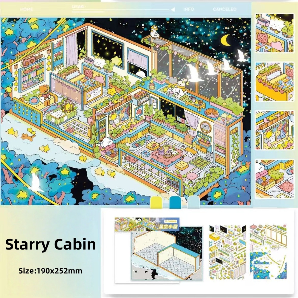 3D Sticker Scene-Starry Cabin|Floral Cabin