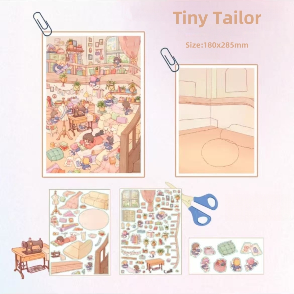 DIY 3D Scene Stickers-Elf's Market| Tiny Tailor| Amusement Park|Cozy Book Nest