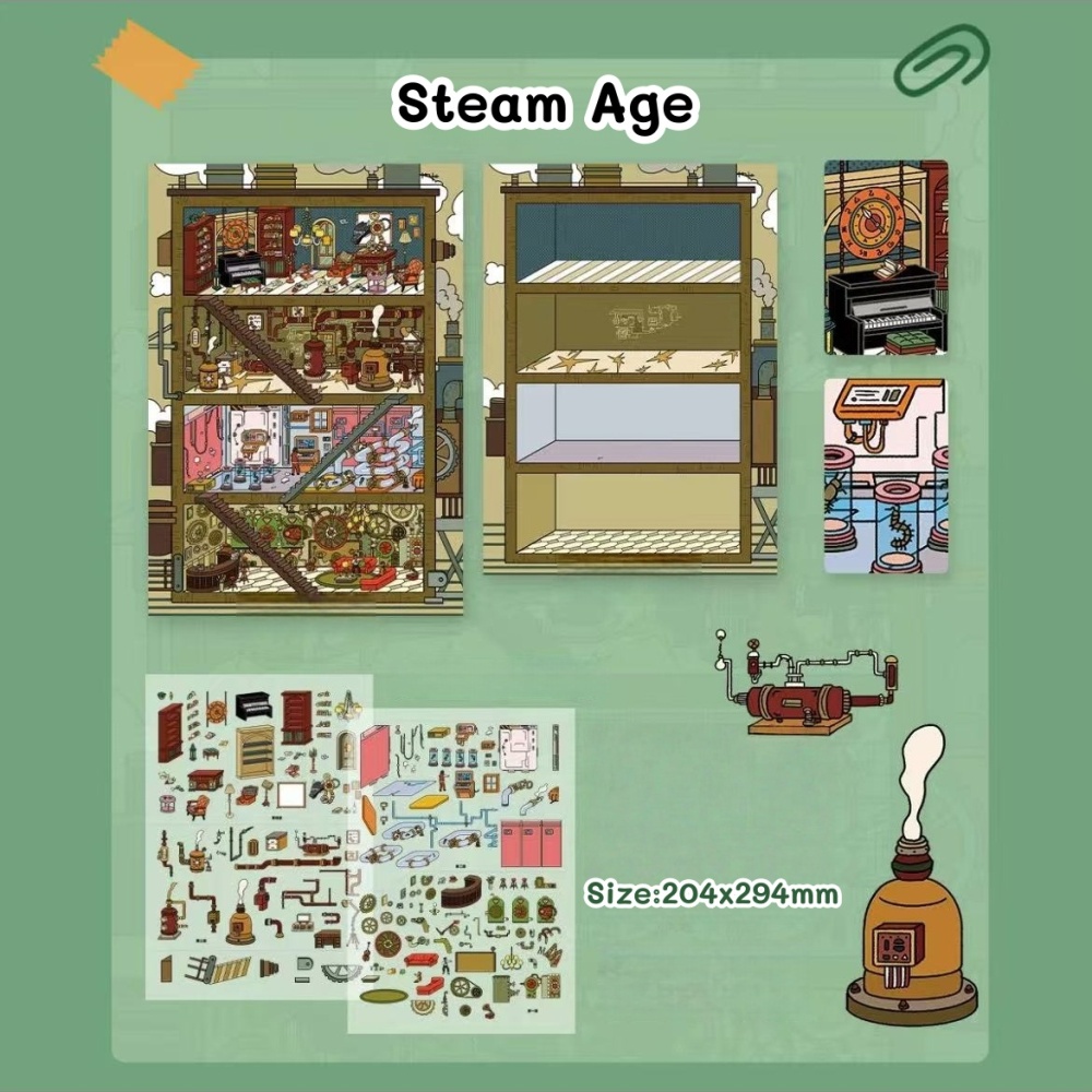 DIY 3D Scene Stickers-Steam Age