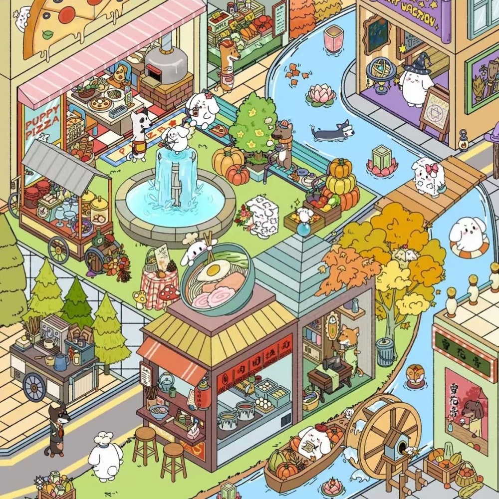 DIY 3d Sticker Scene-Puppy Town Sticker Book 12PCS Stickers