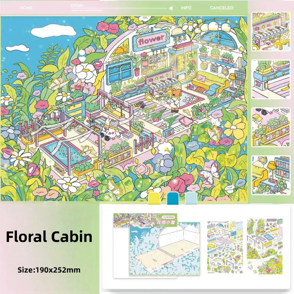 3D Sticker Scene-Starry Cabin|Floral Cabin