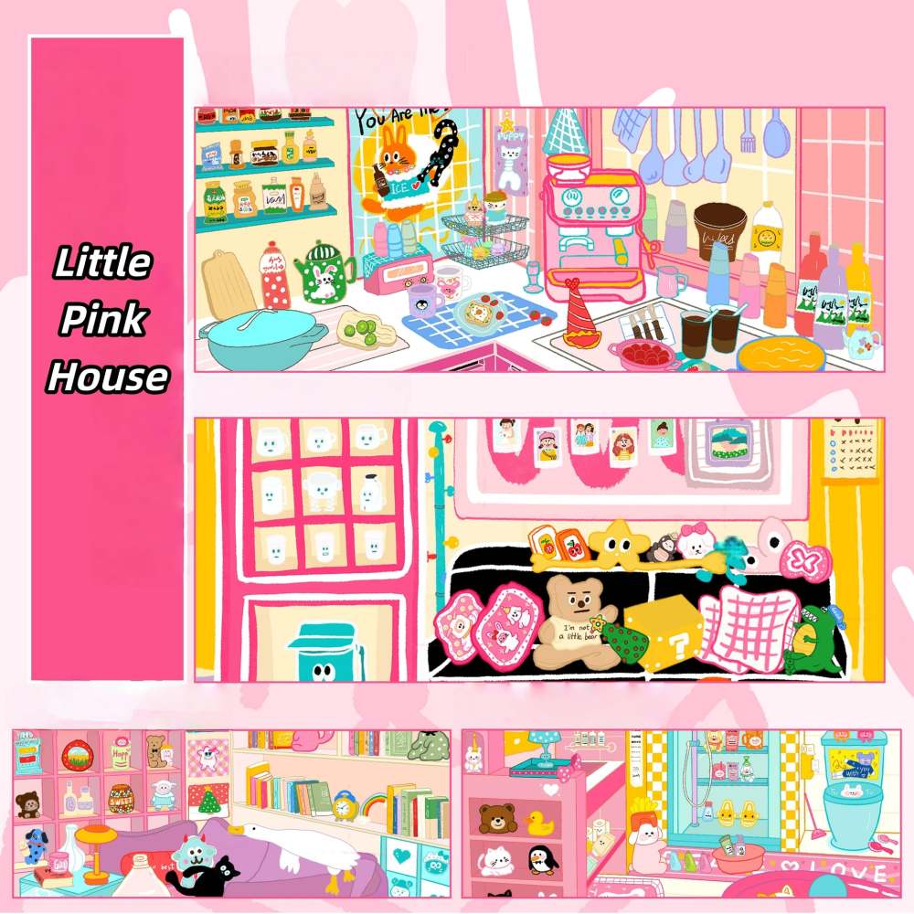 Little Pink House 3D Sticker Scene-Dopamine-infused Small Study|Dopamine Small Kitchen|Dopamine Small Bathroom|Dopamine-infused Small Living Room