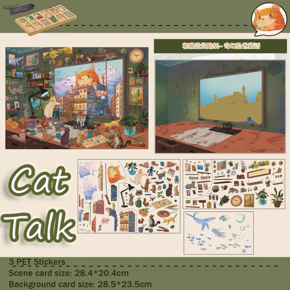 DIY 3D Sticker Collection - Cute Miniature Scene-Cat Talk