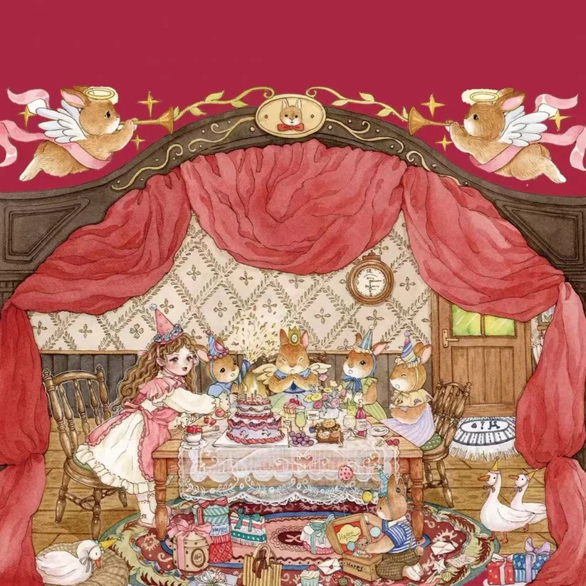 Grimm Dream River Bunnyland Birthday Landscape Stickers