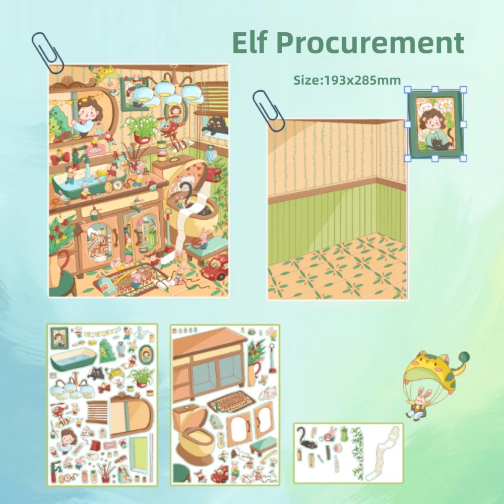 DIY 3D Scene Stickers-Elf's Market| Tiny Tailor| Amusement Park|Cozy Book Nest