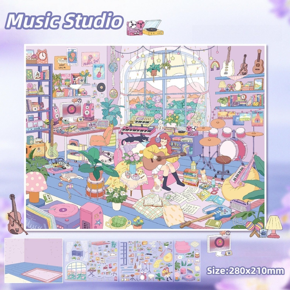 DIY 3D Sticker Scene-Cozy Studio-Music Studio|Illustration Studio