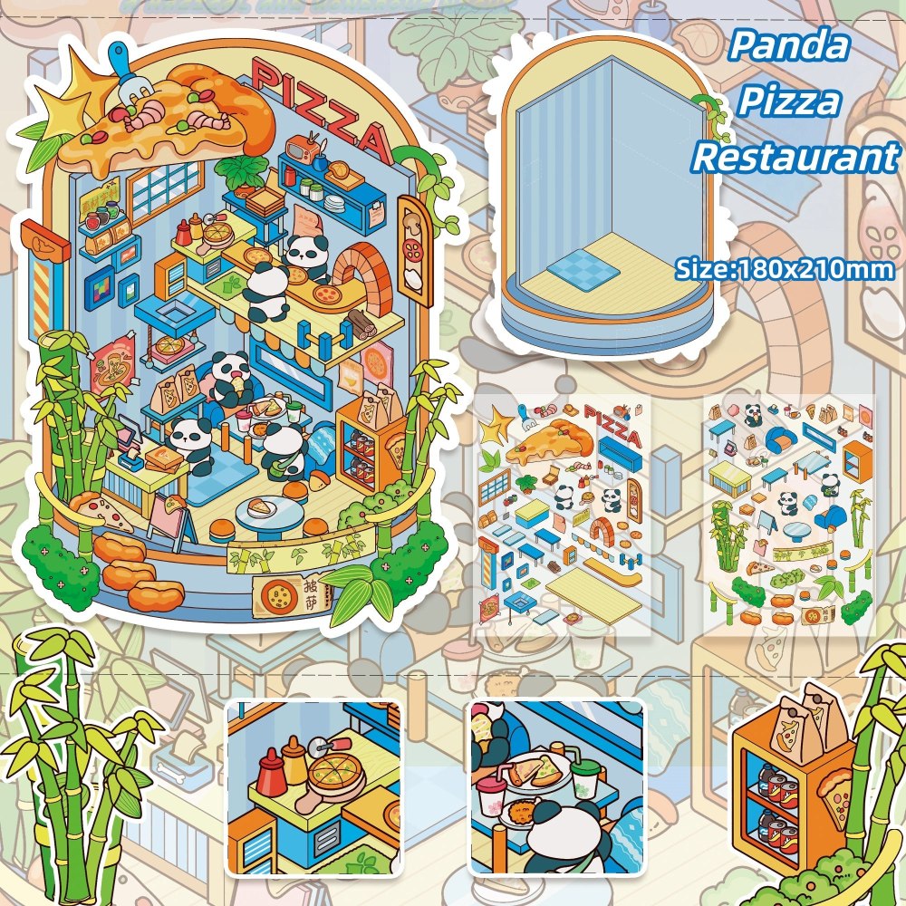 3D sticker Scene|Pander Pizza Restaurant|Magic Castle|Puppy Sushi Shop