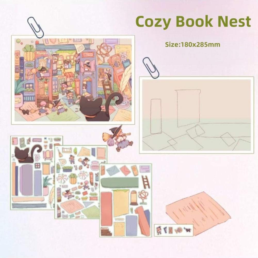 DIY 3D Scene Stickers-Elf's Market| Tiny Tailor| Amusement Park|Cozy Book Nest
