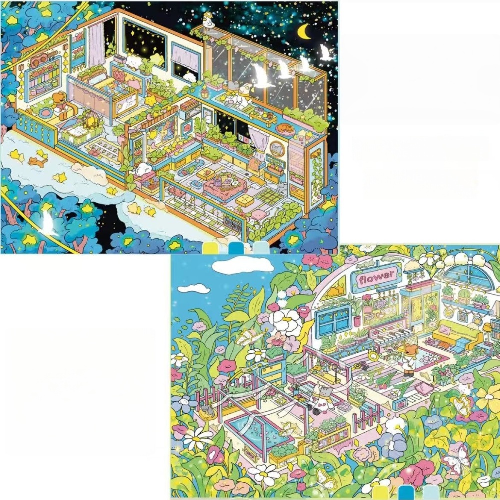 3D Sticker Scene-Starry Cabin|Floral Cabin