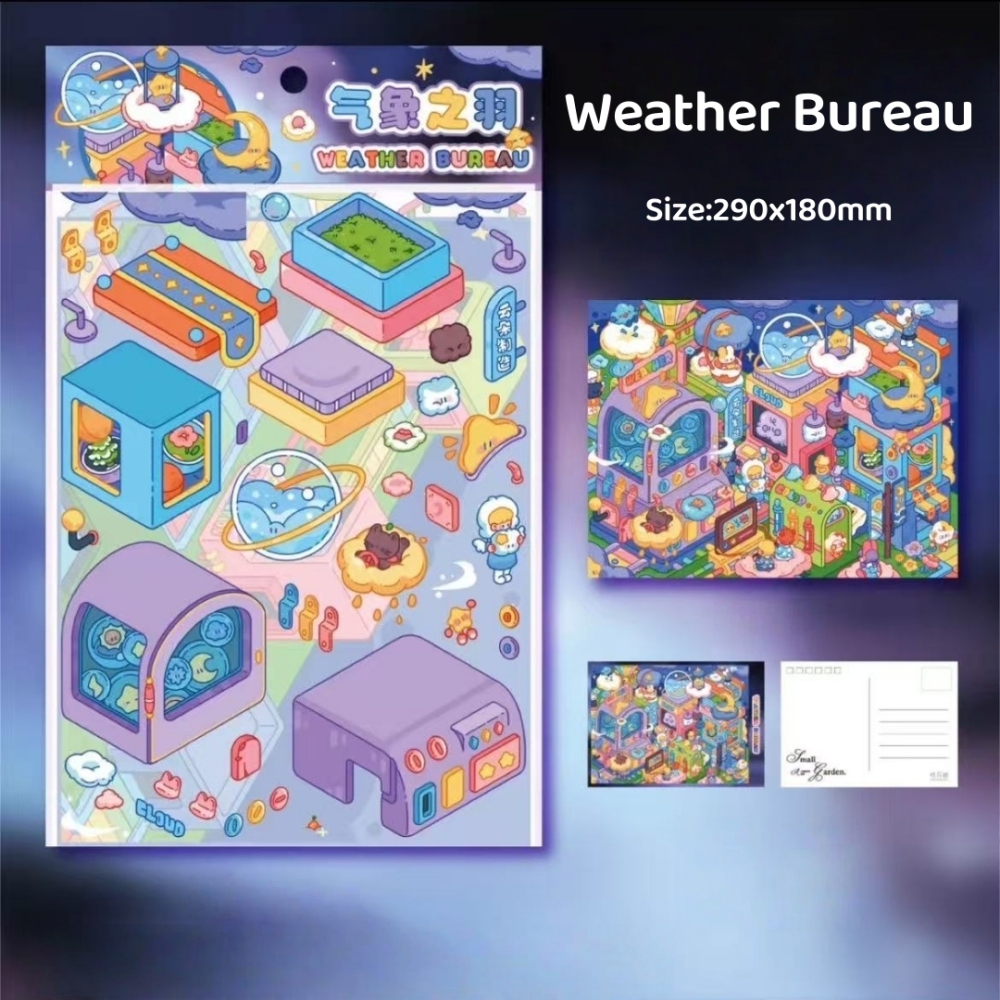 DIY 3D Miniature Scene Sticker-Milk Township|Holiday Beach|Milk Village|Weather Bureau