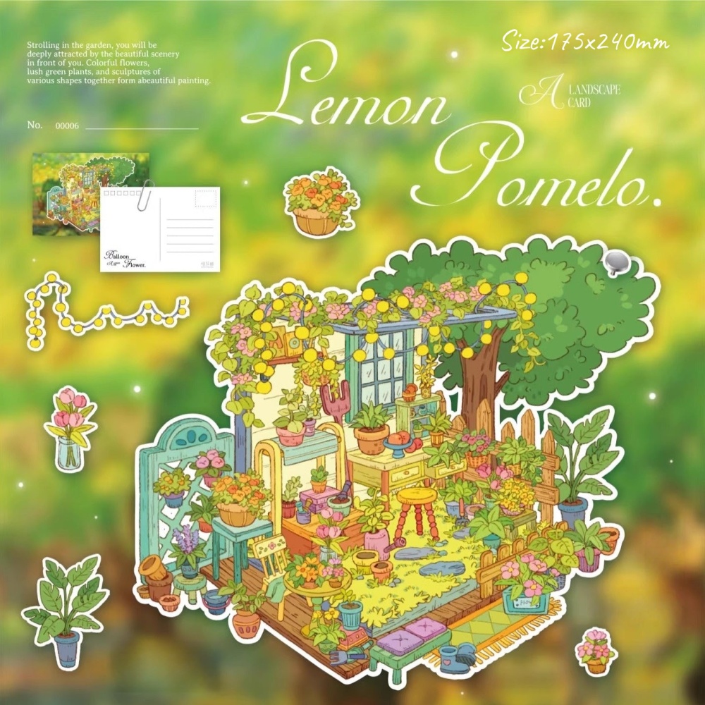 DIY 3D Miniature Scene Sticker-Balloon Flower|Lemon Pomelo|Sunflower Seed|Clear Tea Color