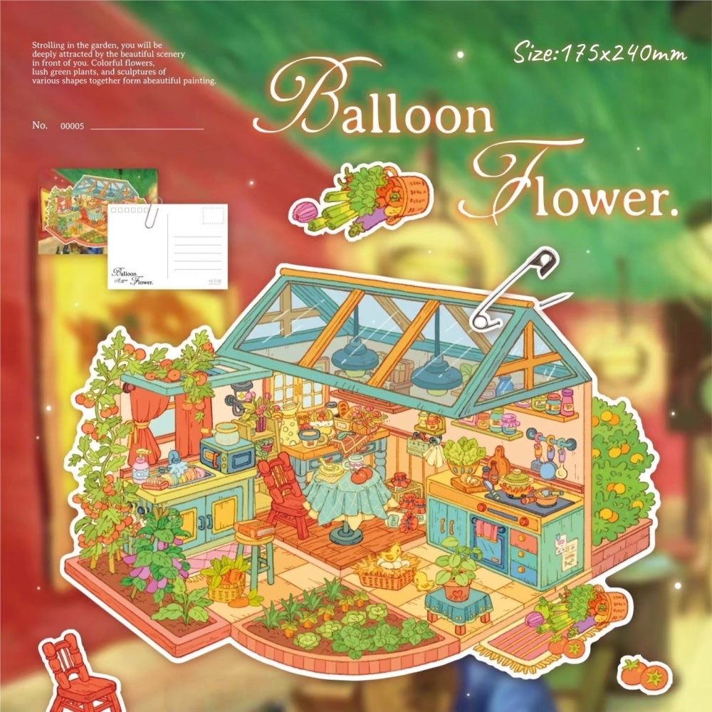 DIY 3D Miniature Scene Sticker-Balloon Flower|Lemon Pomelo|Sunflower Seed|Clear Tea Color