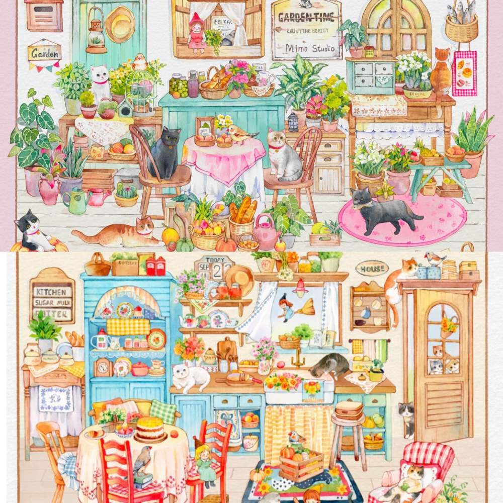 3D  Landscape Stickers Scene Sticker Cat Garden Time|Warm Kitchen