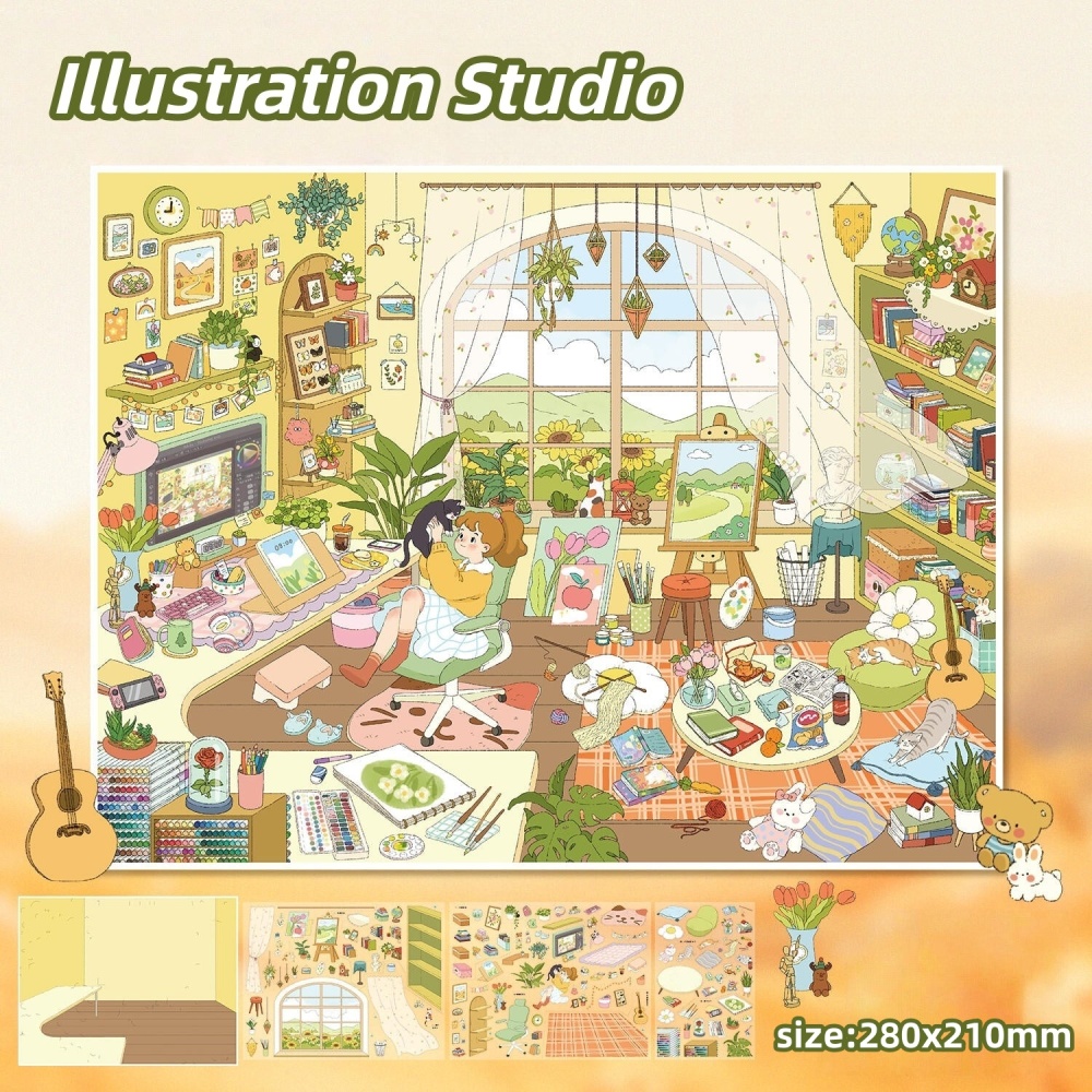 DIY 3D Sticker Scene-Cozy Studio-Music Studio|Illustration Studio