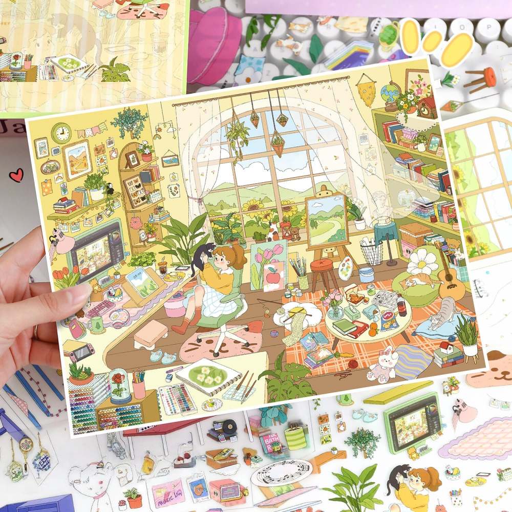 DIY 3D Sticker Scene-Cozy Studio-Music Studio|Illustration Studio