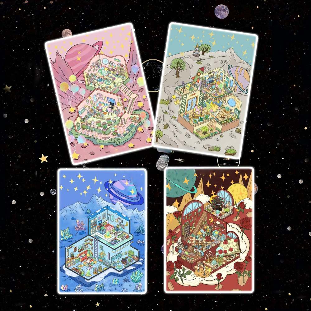 DIY 3D Miniature Scene Sticker-Moon Secret Base|Planet Freedom House|Blue Planet House|Rose Planet| All in 4 themes