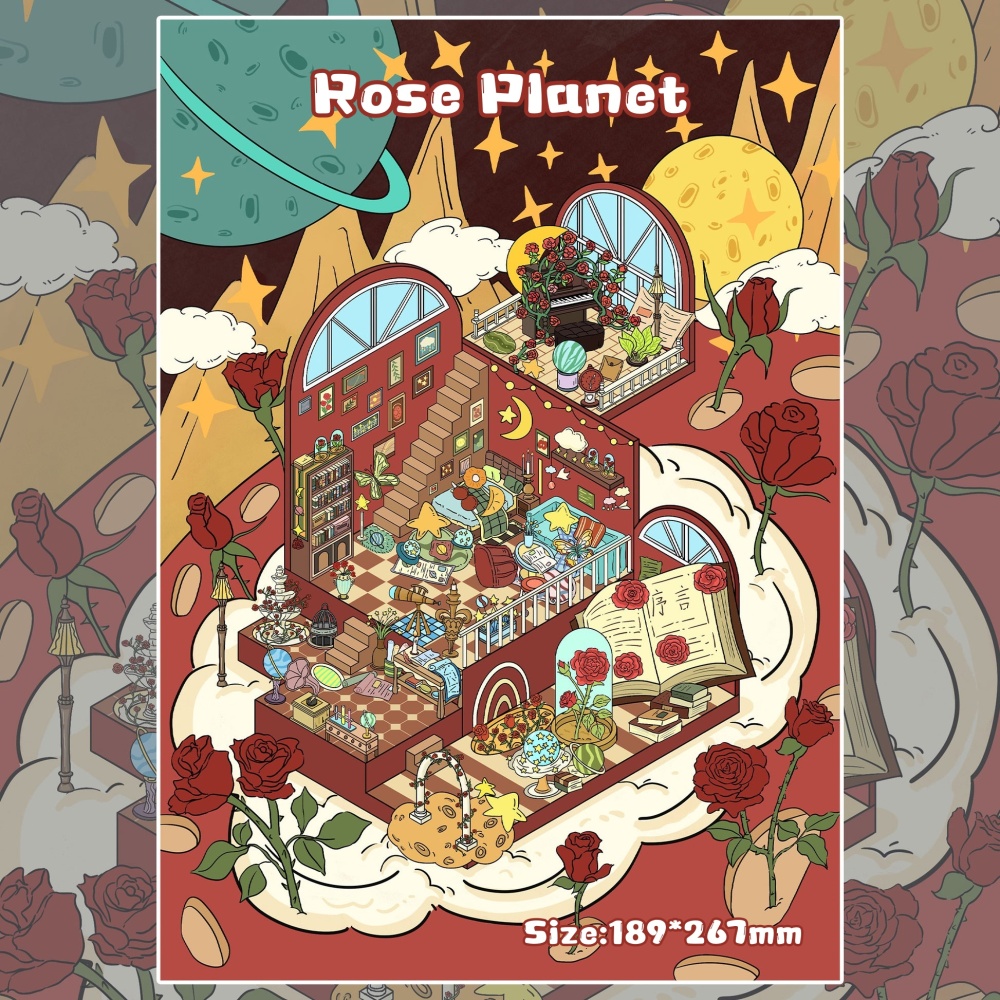 DIY 3D Miniature Scene Sticker-Moon Secret Base|Planet Freedom House|Blue Planet House|Rose Planet| All in 4 themes