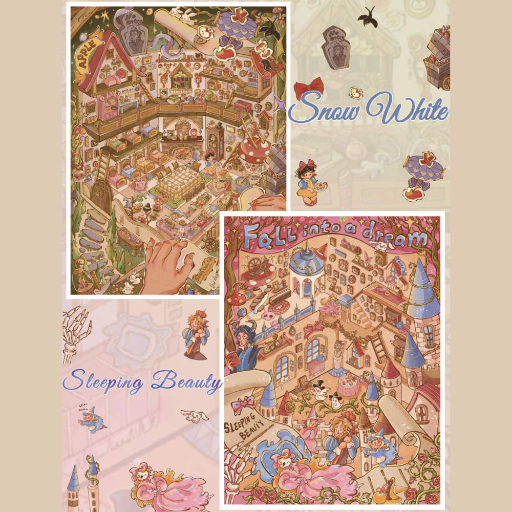 DIY 3D Miniature Scene Sticker-Snow White|Sleeping Beauty