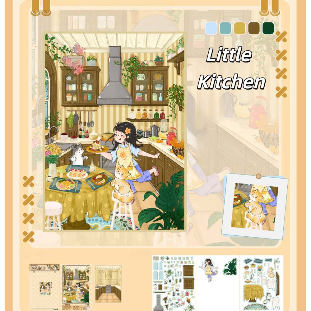 Little House 3D Miniature Scenes Sticker-Little Bedroom|Little Kitchen|Little Living Room|Little Study