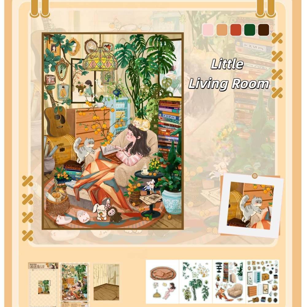 Little House 3D Miniature Scenes Sticker-Little Bedroom|Little Kitchen|Little Living Room|Little Study