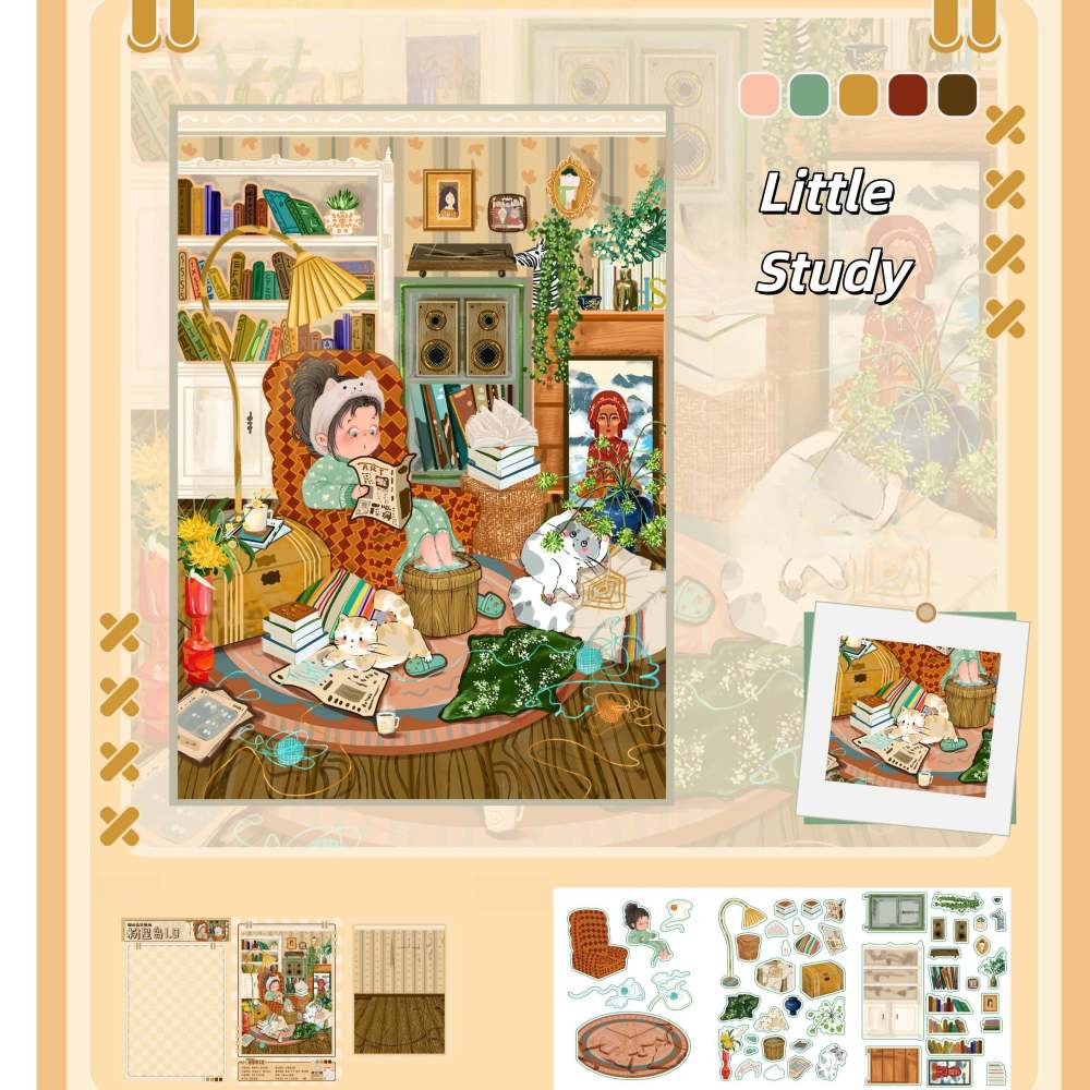 Little House 3D Miniature Scenes Sticker-Little Bedroom|Little Kitchen|Little Living Room|Little Study
