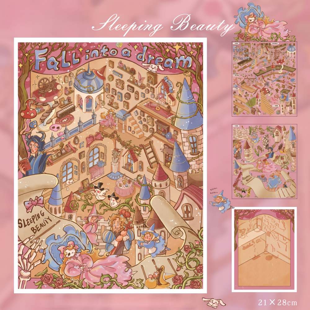 DIY 3D Miniature Scene Sticker-Snow White|Sleeping Beauty