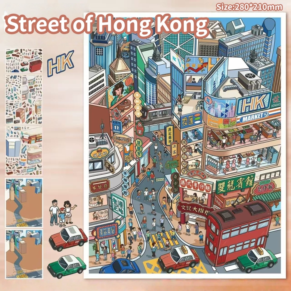 Street of Hong Kong & Macao-DIY 3D Miniature Scene Sticker