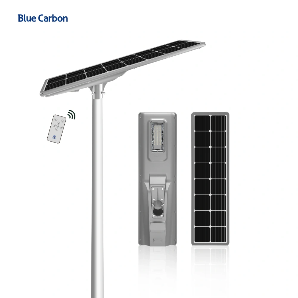 Blue Carbon Outdoor High Power All in One Integrated Solar Street Light Solar Powered Led Street Lamp for Sale