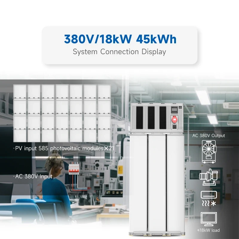 Blue Carbon Hybrid Solar Inverter 3 Phase 380V 18kW 36kW 54kW All-in-one Solar Power System for Home Industrial