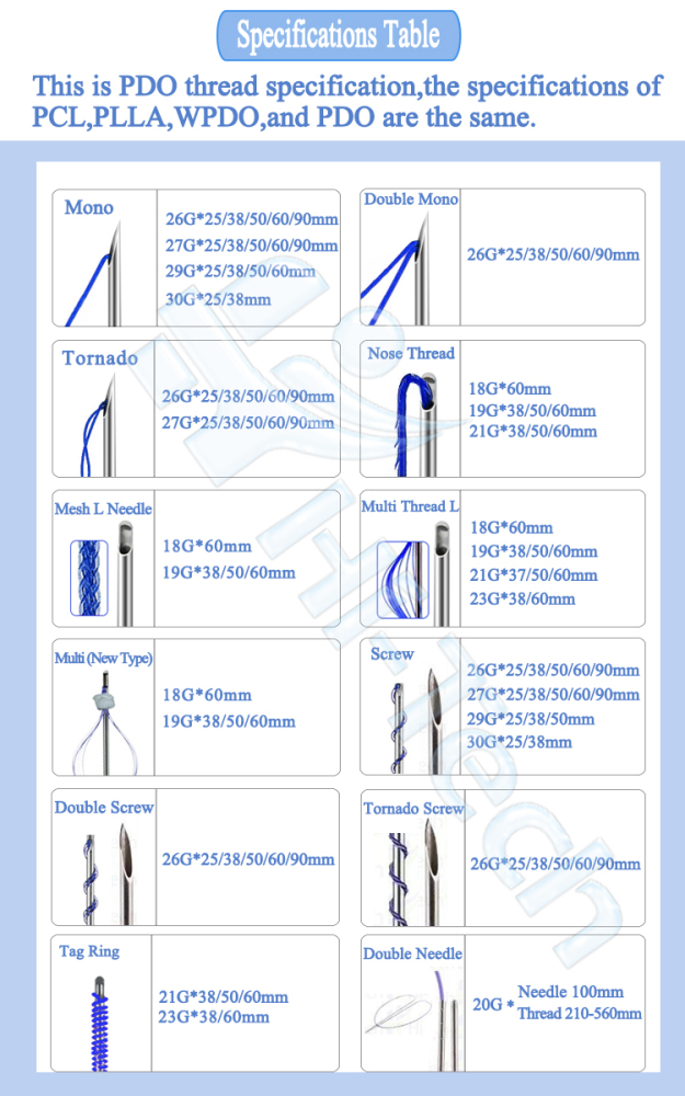PDO Thread Lift 27G 29G 50mm Face Lift Sharp Needle Screw Thread for Facial Wrinkles Removal