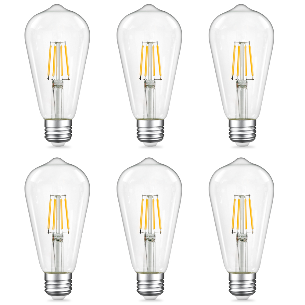 Dimmable LED Edison Bulbs 4W (40 Watt Equivalent) 400 Lumens, 3000K Soft White, ST64 E26 Base LED Light Bulbs, Vintage Clear Glass LED Filament Bulb for Home Lamp, Wall Sconce, Chandelier, 6 Pack