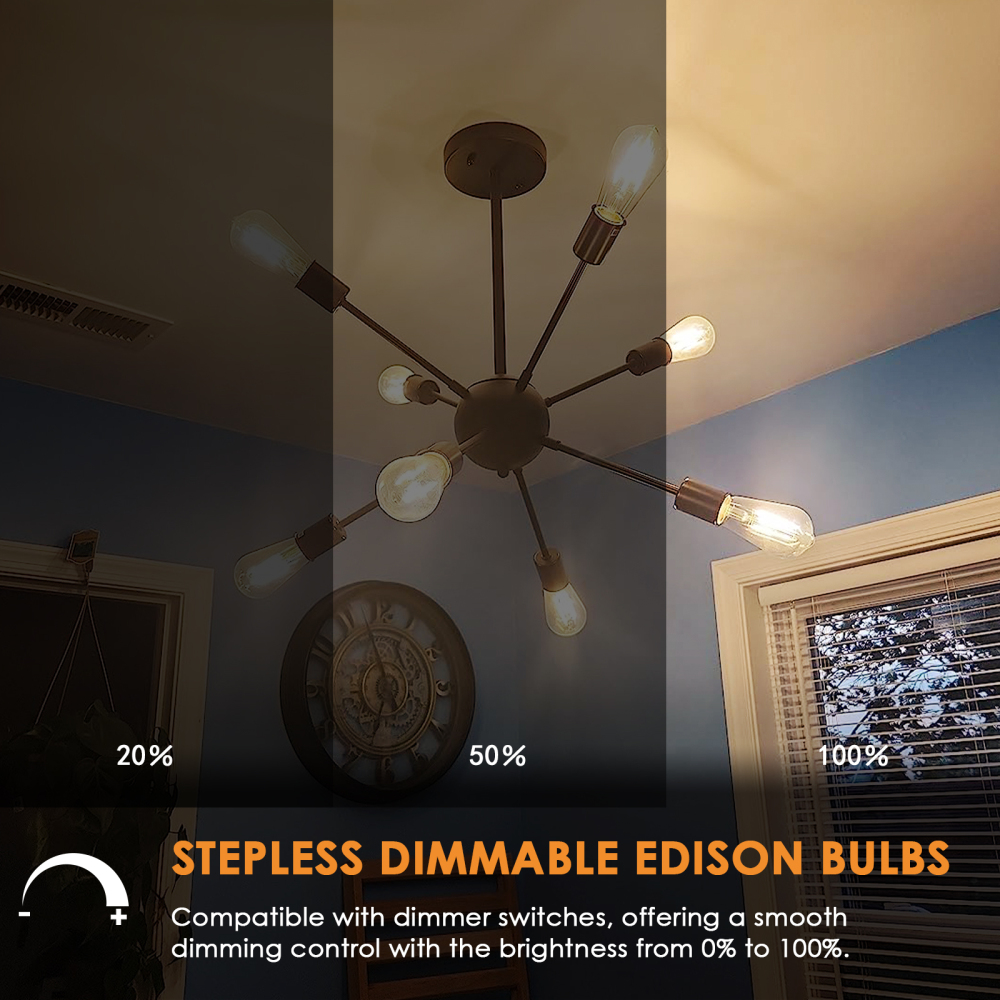 Vintage LED Edison Bulbs, ST58 Dimmable 4W E26 LED Bulb 40W Equivalent, 3000K Soft White Led Light Bulbs, Antique LED Filament Bulbs, CRI 80+, Flicker Free, No Glare, Clear Glass, Pack of 6