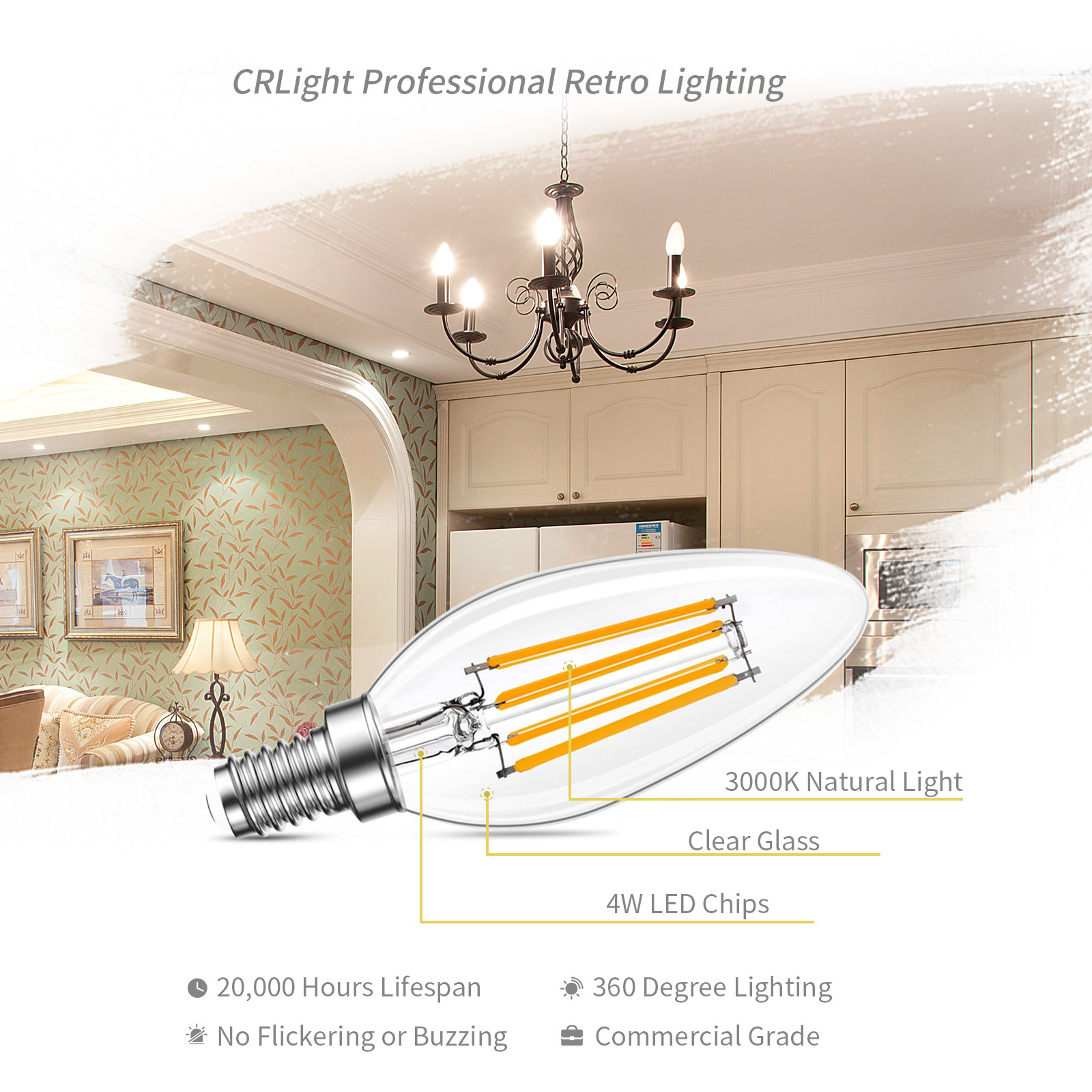 B11 E12 LED Candelabra Bulbs Dimmable 4W(40 Watt Equivalent), Chandelier Light Bulbs 400lm, 3000K Soft White, Ceiling Fan Bulbs for Candle Light, Home Decor, Wall Lamps, Table Lamps, 12 Pack