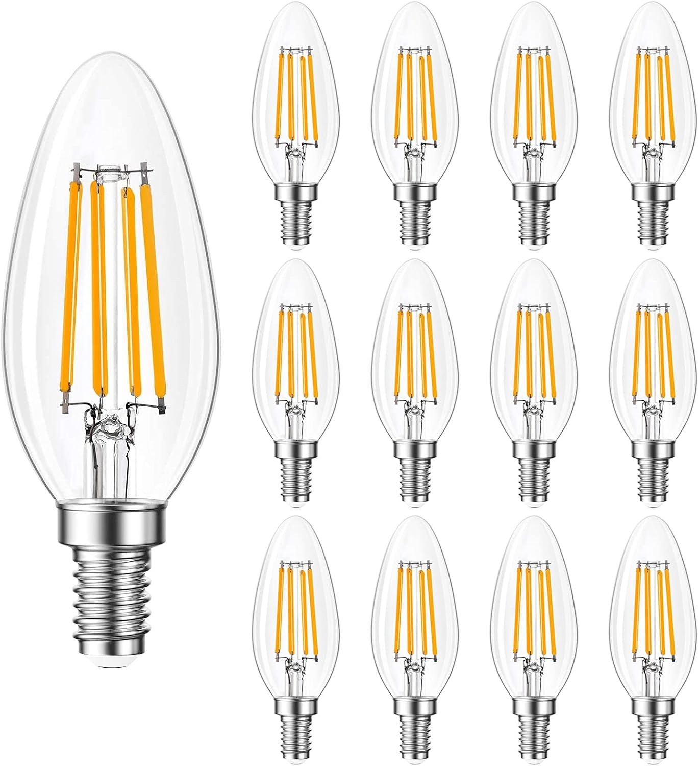 B11 E12 LED Candelabra Bulbs Dimmable 4W(40 Watt Equivalent), Chandelier Light Bulbs 400lm, 3000K Soft White, Ceiling Fan Bulbs for Candle Light, Home Decor, Wall Lamps, Table Lamps, 12 Pack