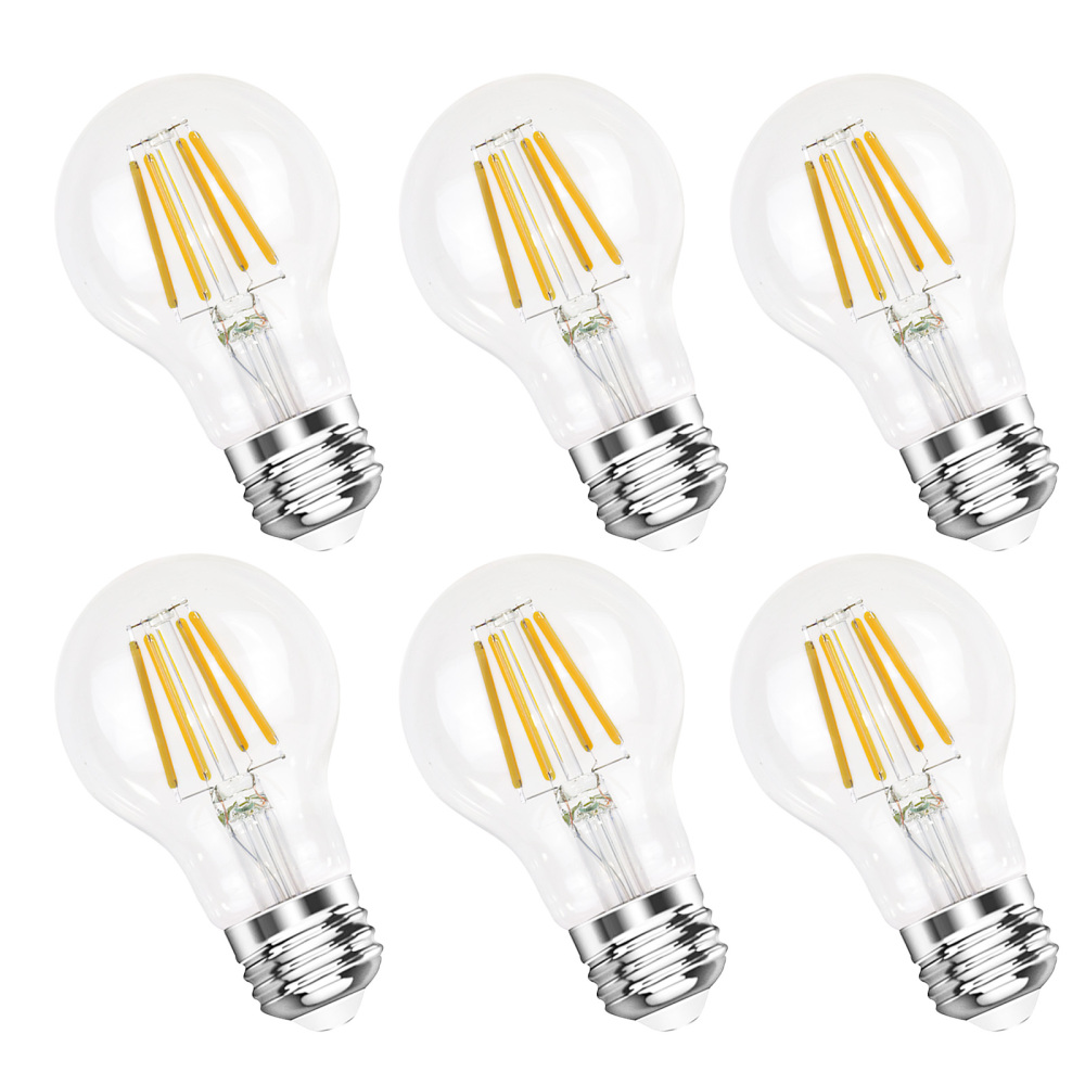 A19 E26 Base Dimmable Edison LED Bulb, 4W(40 Watt Equivalent) Stepless Dimming Light Bulbs 400lm, 3000K Soft Warm White, Vintage Clear Glass LED Filament Bulb for Home, Wall Sconce, Chandelier, 6 Pack