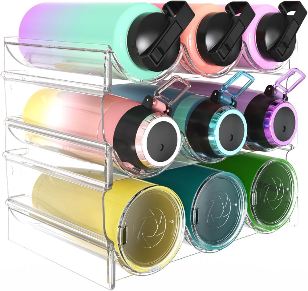 Wine Rack for Inside Cabinet,Wine Bottle Holder Clear Wine Storage Shelf Fridge Organizer - Stackable Water Bottle Organizer Pantry Kitchen Cup/Can/Mug Display Shelf Upgraded Thicken