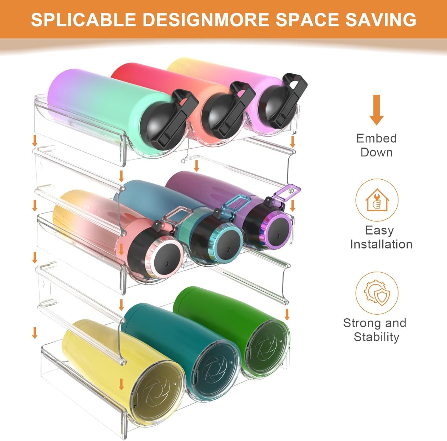 Wine Rack for Inside Cabinet,Wine Bottle Holder Clear Wine Storage Shelf Fridge Organizer - Stackable Water Bottle Organizer Pantry Kitchen Cup/Can/Mug Display Shelf Upgraded Thicken